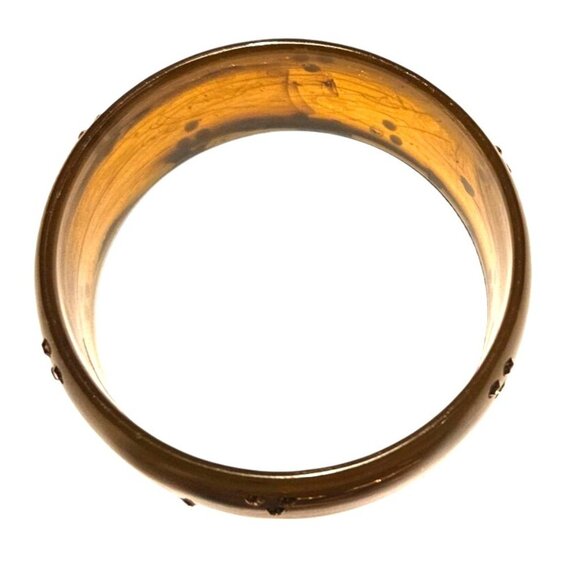 Vintage Bracelet Lucite Wide Bangle W/ Embedded Rhinestones Translucent - Picture 2 of 5